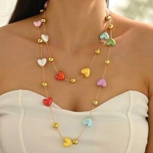 Multicolor Heart Charm Necklace